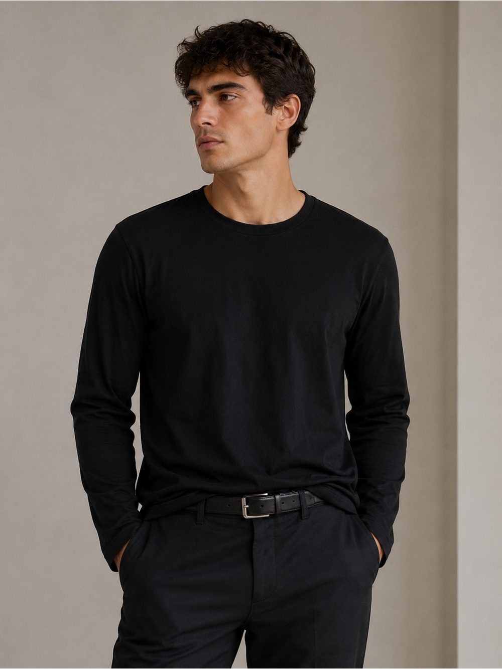 Vince Pima Cotton Long Sleeve Tee – Black, Size L – Like New